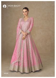 Robe Anarkali de qualité supérieure en soie Chinnon premium avec broderies riches, robe de mariée pour femmes, tenue de soirée - Product Image 2