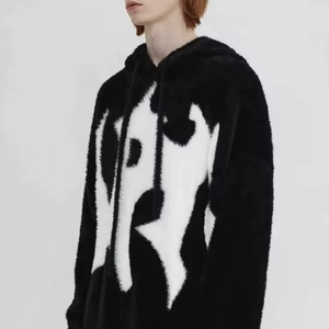 Sudadera con Capucha Oversize Unisex de Forro Polar, Estampado Animal Blanco y Negro, Logo Trasero, Abrigo Cálido de Invierno, Manga Regular, Tejido Anti-Pilling - Product Image 4