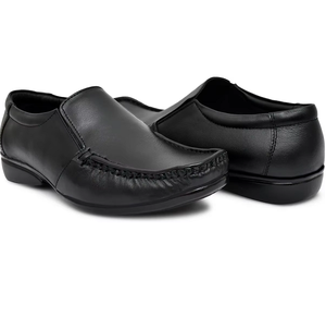Chaussures mocassins en cuir véritable noir, souples, couleur unie, confortables, à enfiler, décontractées, formelles, pour le bureau, toutes saisons - Product Image 1