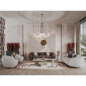 Modern Luxury Eco-Friendly Solid Teak Wood <b>Sofa</b> Set Curved 7 Seater Boucl Coffee <b>Side</b> <b>Table</b> Contemporary Villa Living Room - Product Image 1