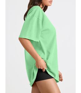 Camiseta de Mujer 100% Algodón Sólido, Manga Corta, Cuello con Hombros Caídos, Estilo Holgado, Casual, Transpirable, de Bangladesh, Superventas - Product Image 3