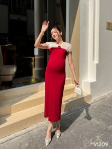 Robe de maternité d'été de haute qualité à manches courtes, tissu anti-rétrécissement absorbant la transpiration, doux et confortable, ODM V1209 Vietnam - Product Image 4