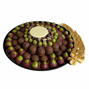 Bandeja de metal plateada ovalada de alta calidad con asa de diseño floral para postres, ideal para Eid, bodas y ocasiones especiales. - Product Image 2