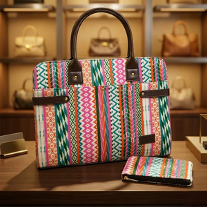 Zouk Qutub Stripes Office Essential <b>Bag</b> | Luxury Vegan Leather <b>Work</b> Tote | Artisan Print Carryall | Travel-Friendly Laptop <b>Bag</b> - Product Image 1