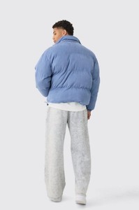 Men's <b>Light</b> Blue <b>Puffer</b> <b>Jacket</b> Stand Collar Zipper Closure Windproof Casual Winter Outerwear Polyester Wadding Regular Fit - Product Image 3