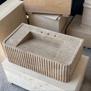Travertine Marble Rectangular Sink Handmade Natural Stone Wash <b>Basin</b> Integrated Bathroom Countertop <b>Basin</b> Beige Stone Sink - Product Image 1