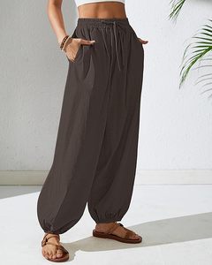 Top Selling OEM Manufactured Women's Cotton Harem Pants Elastic Waist Baggy Pant Drawstring <b>Balloon</b> Trouser Loose Beach Pants - Product Image 3