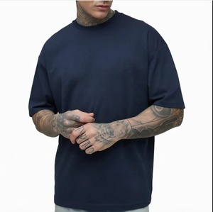 Camiseta de Manga Corta para Hombre, Talla Grande, Color Azul Marino Sólido, Cuello Redondo, Estilo Casual, Algodón Jersey - Product Image 1