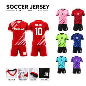 Ensemble de maillots de football personnalisés de qualité supérieure, col en V, manches courtes, 100% polyester, impression sublimée, évacuation de l'humidité, pour hommes adultes - Product Image 5