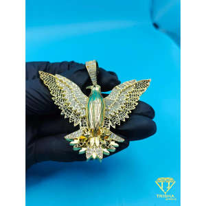 Pendentif aigle personnalisé serti de diamants pour hommes, finition argent 925, charme d'oiseau à ailes déployées, diamant de laboratoire, bijoux hip hop, faune - Product Image 5