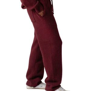 Pantalon de jogging en maille bordeaux décontracté, taille élastique, vêtement de détente, pantalon en maille douce, coupe décontractée pour hommes et femmes - Product Image 6