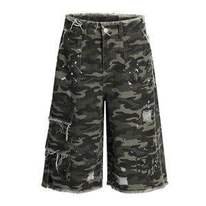 กางเกงยีนส์ขาสั้นพิมพ์ลายพรางคุณภาพสูงขายส่ง กางเกงยีนส์ขาสั้นยืดลายพรางสำหรับผู้ชาย - Product Image 5