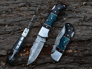 Professional Handmade Industrial Grade Damascus Steel <b>Folding</b> Pocket <b>Knife</b> Customizable OEM Whole Sale Wood <b>Utility</b> <b>Knife</b> - Product Image 4