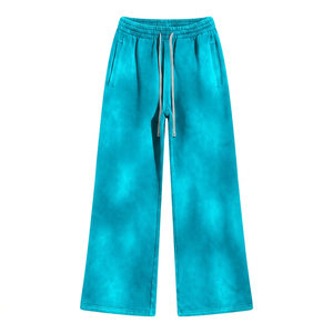 Pantalon de survêtement large en molleton pour homme, délavé à l'acide, rouge uni, taille élastique avec cordon de serrage, décontracté, en polyester tricoté respirant - Product Image 6