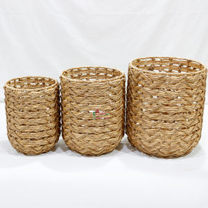 Eco-Friendly Wicker Water hyacinth Round Bin, Rustic Open <b>Weave</b> Texture For Home Decor and Organizing - Product Image 6