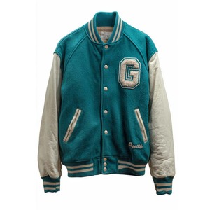 Veste de sport verte pour homme, corps en laine, manches en cuir PU, lettre F brodée sur le devant, col rabattu, style preppy, vêtement d'automne - Product Image 4
