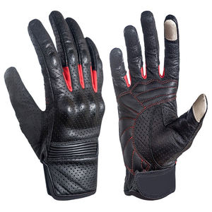 WARPRO INDUSTRY Full Finger Leather Racing <b>Gloves</b> <b>Touchscreen</b> Function Hook Loop Closure MOTOCROSS Use Unisex Black Red - Product Image 1