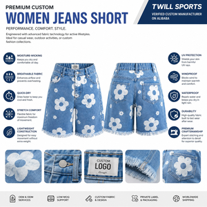 Shorts Bermuda en jean pour femme à taille haute, imprimé floral, avec ourlet effiloché, style décontracté - Product Image 5