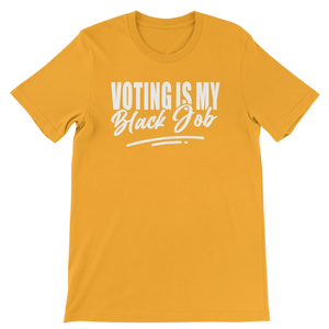 Camiseta de mujer de manga corta con estampado gráfico de Sigma Gamma Rho Gold White Voting Is My Black Job, estilo casual, moda urbana, estampado personalizado - Product Image 1