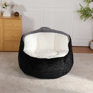 Divano Pouf Oversize Multicolore in Finta Pelliccia, Grande Chaise Longue da Soggiorno con Imbottitura in Spugna Sminuzzata, Nessun Montaggio Richiesto - Product Image 3