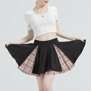 <b>Hot</b> Sale Wholesale Women Fashion A-line Side Zipper High Waisted Black and <b>Pink</b> Plaid <b>Mini</b> Pleated <b>Skirt</b> Top Sell - Product Image 3