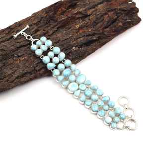 Bracelet en pierre Larimar, argent sterling 925, fait main, bijoux bohèmes, bracelet en argent et Larimar naturel pour femmes - Product Image 1