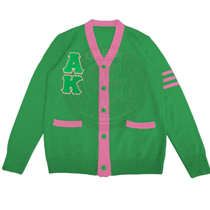 Custom Sorority Green Knitted Cardigan Women's Sweater <b>Pink</b> Greek Embroidery APA Letter Cotton V Neck Long Sleeve <b>Collage</b> Wear - Product Image 1