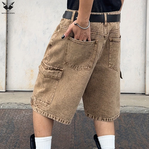 Shorts en jean baggy à coutures renforcées pour hommes, style streetwear, avec logo personnalisé, coupe ample et résistante - Product Image 6
