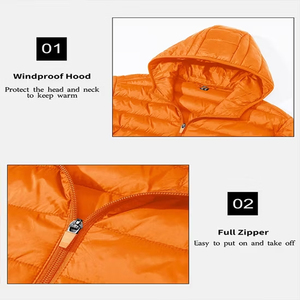 <b>Cheap</b> Price Custom Outerwear Manufacturer Lightweight Polyester Filling Zip Up Hooded <b>Jacket</b> Regular Fit Orange <b>Puffer</b> <b>Jackets</b> - Product Image 4