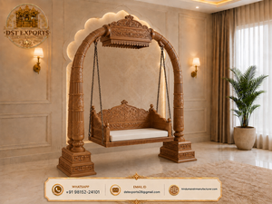Balançoire en bois exclusive en forme de trompe d'éléphant pour salon, Jhula en bois massif avec arche et piliers sculptés, Jhoola d'intérieur, Vente au Royaume-Uni - Product Image 6