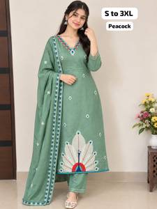 <b>Women</b>’s Premium Heavy Roman Silk Peacock Embroidered <b>3</b>-<b>Piece</b> Salwar <b>Suit</b> Set with Designer Dupatta | Festive Ethnic Wear - Product Image 2