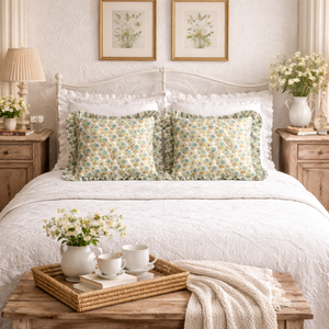 Funda de Almohada Cuadrada con Volantes, Estampada a Mano con Pigmentos, de Algodón Bohemio Artesanal de Jaipur, para Hogar y Hotel, Sostenible, Lavable a Máquina - Product Image 5