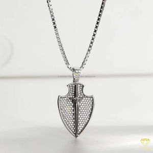 Guerrero escudo espada vikingo colgante collar plata esterlina Moissanite diamante helado escudo medallón cadena finos colgantes encantos - Product Image 3