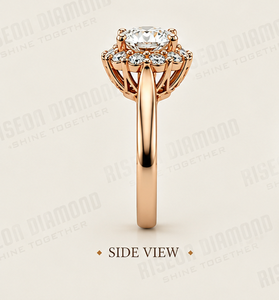 Classic Halo Diamond Engagement <b>Ring</b> Rose Gold Brilliant Round Cut Cluster Accent Modern Luxury Bridal <b>Fine</b> Jewelry Gift - Product Image 3