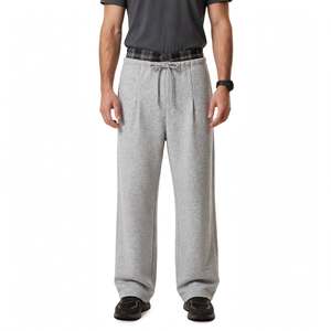 Pantalon de jogging pour homme en molleton bouclette noir, gris clair, coupe oversize ample, double taille, jambes larges, cordon de serrage, effet délavé - Product Image 1