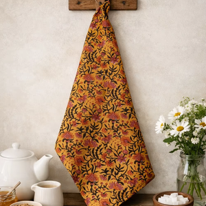 Serviette de cuisine en coton à imprimé floral orange Shree Balajee Garments, serviette décorative pour la cuisine et la salle à manger, lavage à la main - Product Image 1