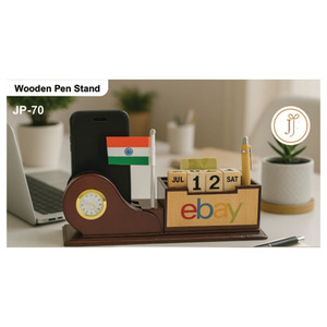 Organisateur de bureau en bois personnalisé de qualité supérieure avec support pour téléphone portable et porte-stylo - Produit de bureau promotionnel pour Thanksgiving et la fête des pères - Product Image 1