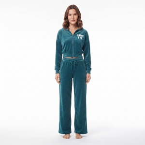 <b>Women</b> <b>Velvet</b> Tracksuit Full Sleeve Hooded Crop Zip <b>Top</b> Wide Leg Jogger Pants Casual Wear Winter Wear Breathable Two Piece Set - Product Image 6
