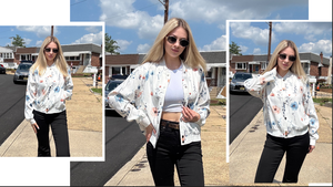 Blouson bomber à imprimé floral pour femme, manches longues, col rabattu, bouton unique, coupe classique, style printemps, matière polyester - Product Image 6