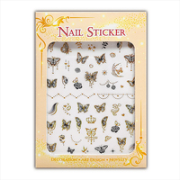 Autocollant décoratif 3D auto-adhésif en PE avec motif papillon estampé or, 88x122mm, haute qualité, CMYK+Blanc, pour ongles