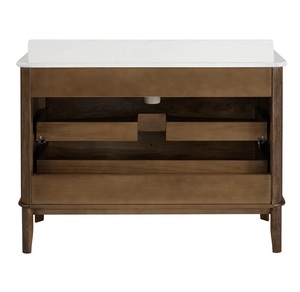 Meuble-lavabo de salle de bain moderne en bois courbé, étanche, avec trois tiroirs et poignées en laiton, unité de rangement sur pied - Product Image 5