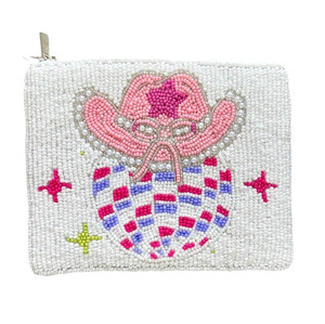 Pochette de luxe faite main en coton perlé, motif coquillage et nœud, brodée de perles et de sequins, avec fermeture éclair, cadeau personnalisé, fleurs, mode - Product Image 1