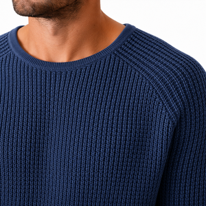Suéter de Punto Azul Marino para Hombre, Cuello Redondo, Manga Larga, Color Sólido, para Otoño - Product Image 5