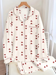 Ensemble de pyjama en mousseline thermique écologique confortable pour femme, imprimé rayé - Haut à manches longues et col montant, pantalon à taille élastique, lavable en machine - Product Image 6