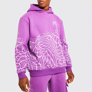 Sweat-shirt à capuche pour homme, imprimé géométrique violet, streetwear, manches longues, avec poches cargo, vêtements décontractés d'automne - Product Image 4