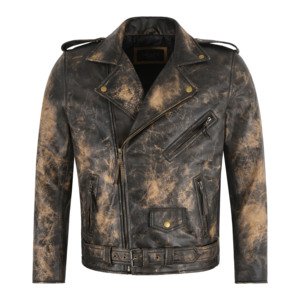 Chaqueta de cuero para hombre estilo motero, personalizada, de cuero encerado vintage, con efecto oxidado, estilo Brando con cremallera cruzada - Product Image 1