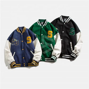 Premium Winter Varsity <b>Jacket</b> <b>Men</b> Wool <b>Leather</b> Sleeve Chenille Patch Stand Collar Custom Design Bulk - Product Image 1