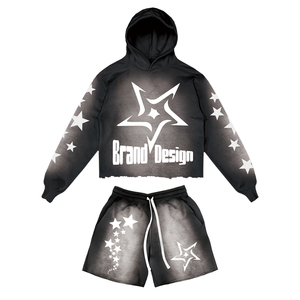 Unisex Custom Streetwear <b>Men</b> Acid Wash <b>Zip</b> Up Hoodie <b>Short</b> Set 100% Cotton Fleece Two Piece <b>Men</b> Oversized Hoodies And <b>Shorts</b> Set - Product Image 3