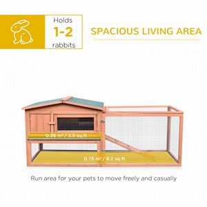 Conejera de madera para exteriores de 62 pulgadas, desmontable, con corral elevado y casa principal natural, hábitat para animales pequeños, casa para mascotas y muebles - Product Image 4