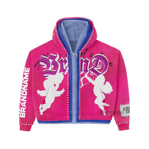 Sweat à capuche d'hiver en coton épais brodé 500 g/m² coupe ample personnalisée effet vieilli vintage délavé à l'acide pour homme streetwear - Product Image 6